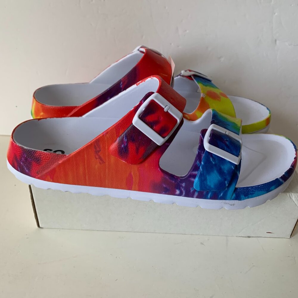 SO TIE DYE PASSION FRUIT SLIDE SANDALS SIZE 10 - Picture 5 of 10